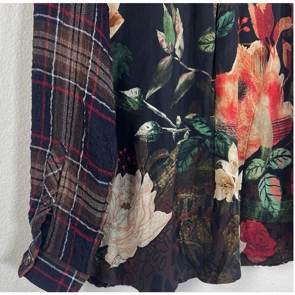 John Mark Plaid Button Up Shirt XL Mixed Print Floral Back Long Sleeve - Picture 7 of 7